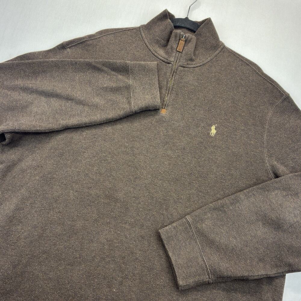 Polo Ralph Lauren Sweater Men’s XL Brown Quarter Zip Mock Neck Cotton Pullover